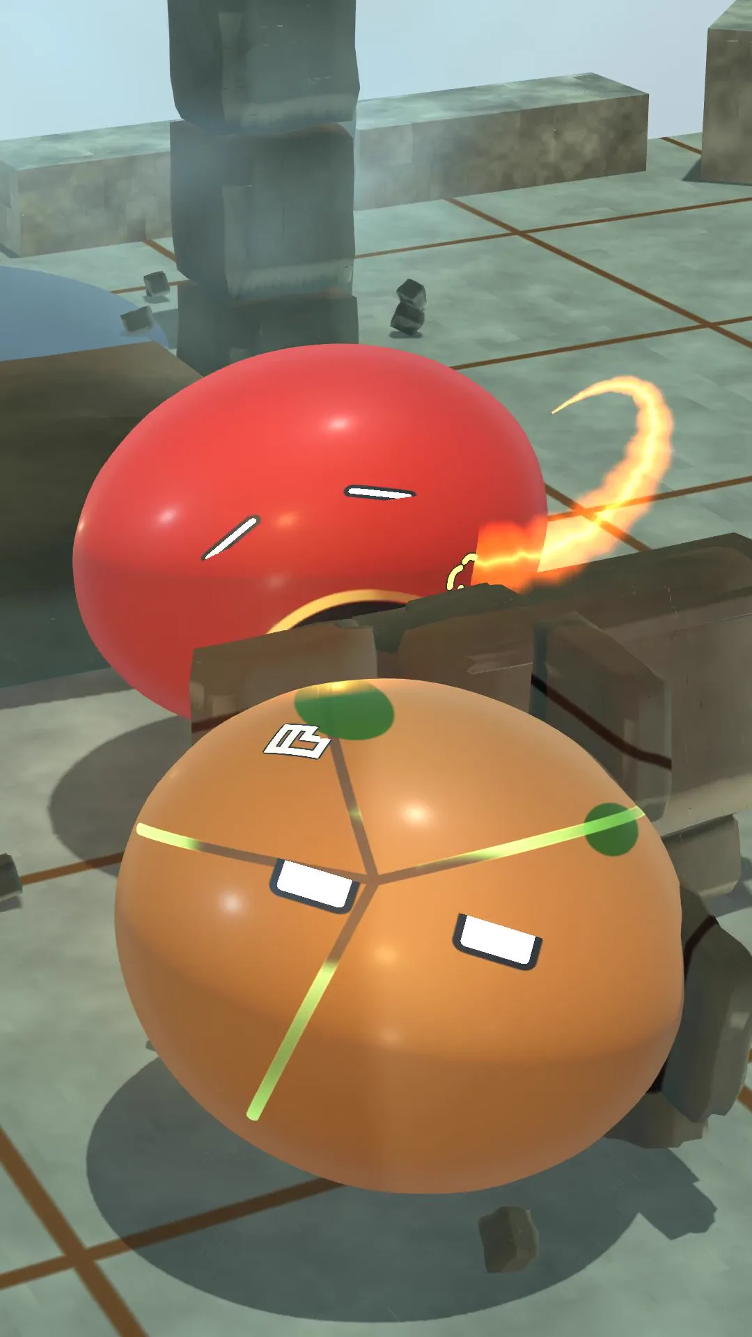 TERRA braces in the foreground while BLAZE recoils behind stone armor