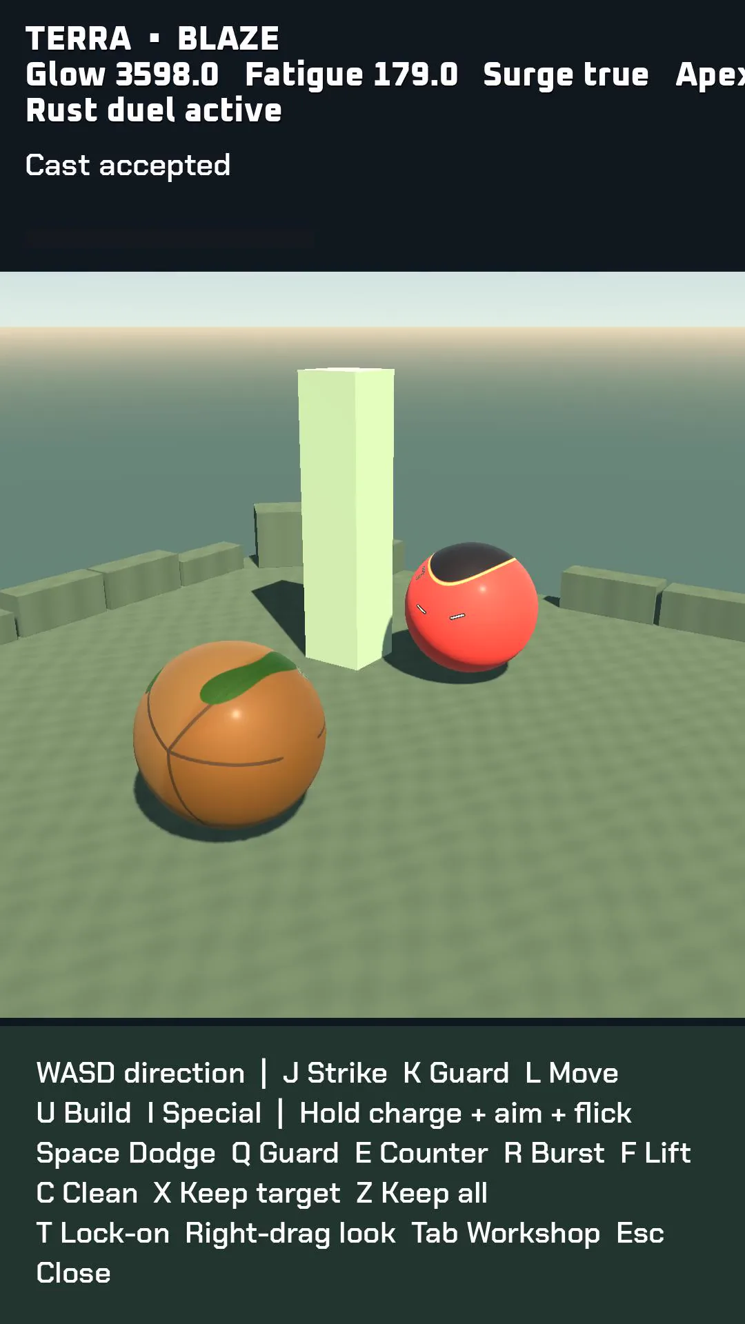 TERRA shapes stone beside BLAZE during a native input test