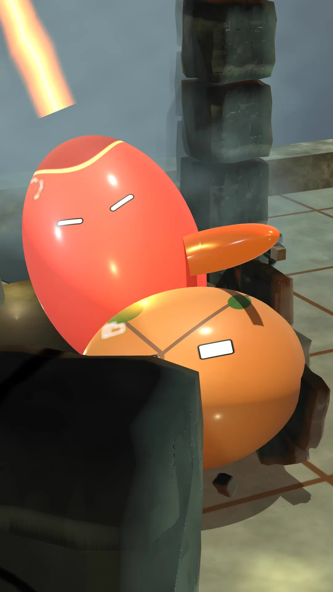 BLAZE reaches TERRA with an orange blade behind foreground armor