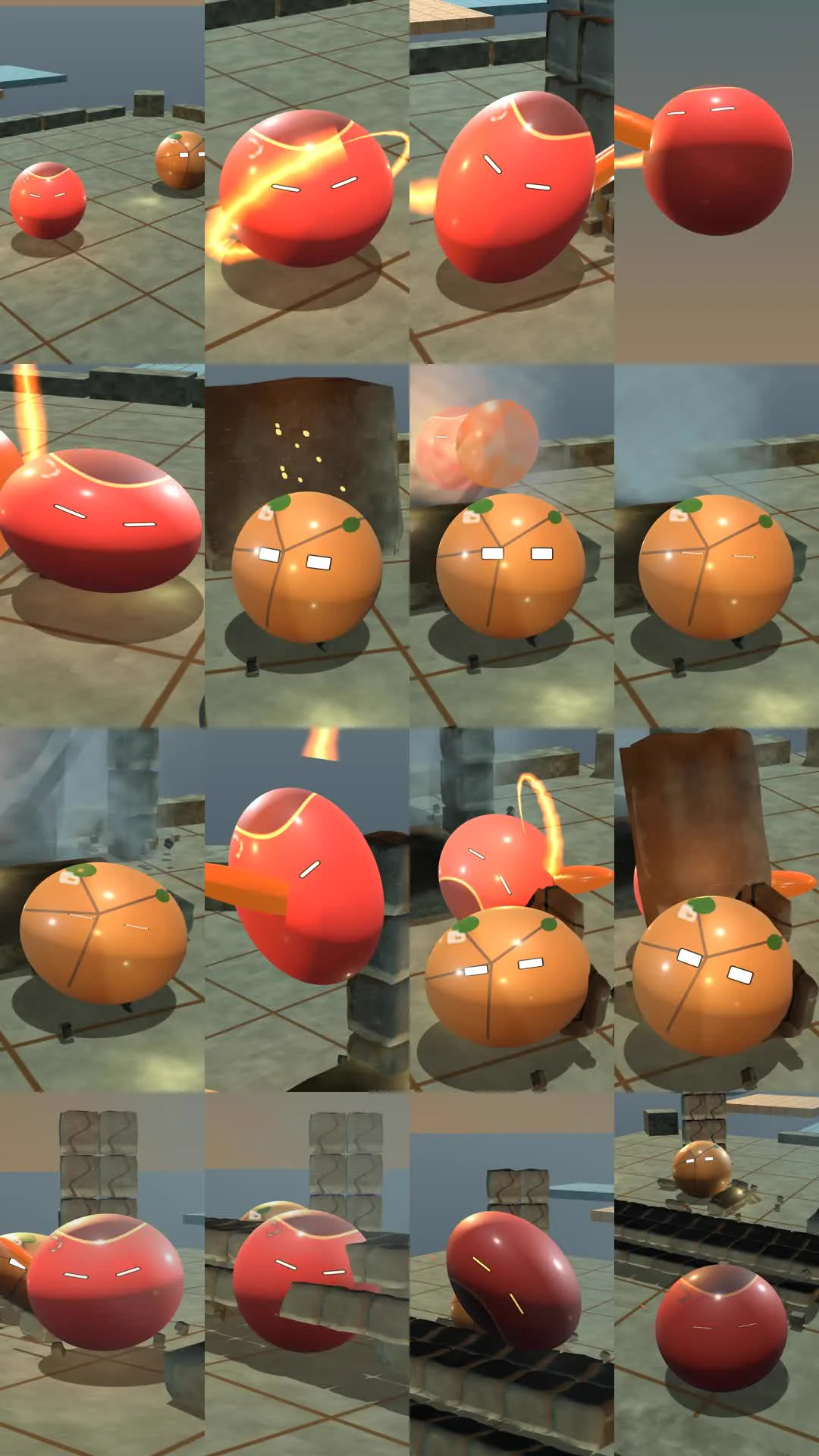Sixteen frames from the revised reference-fight camera