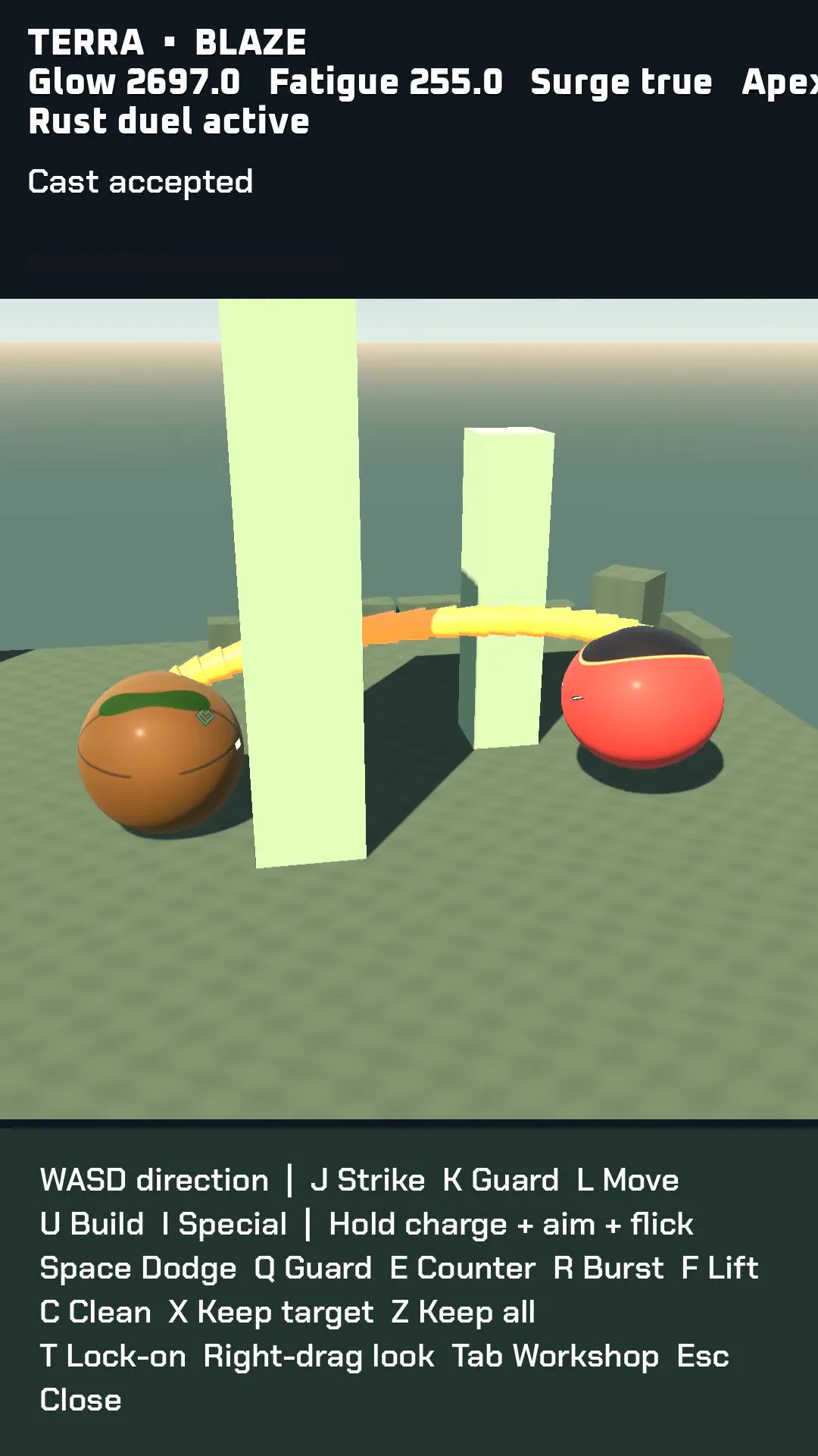An orange released path crosses between stone builds and BLAZE