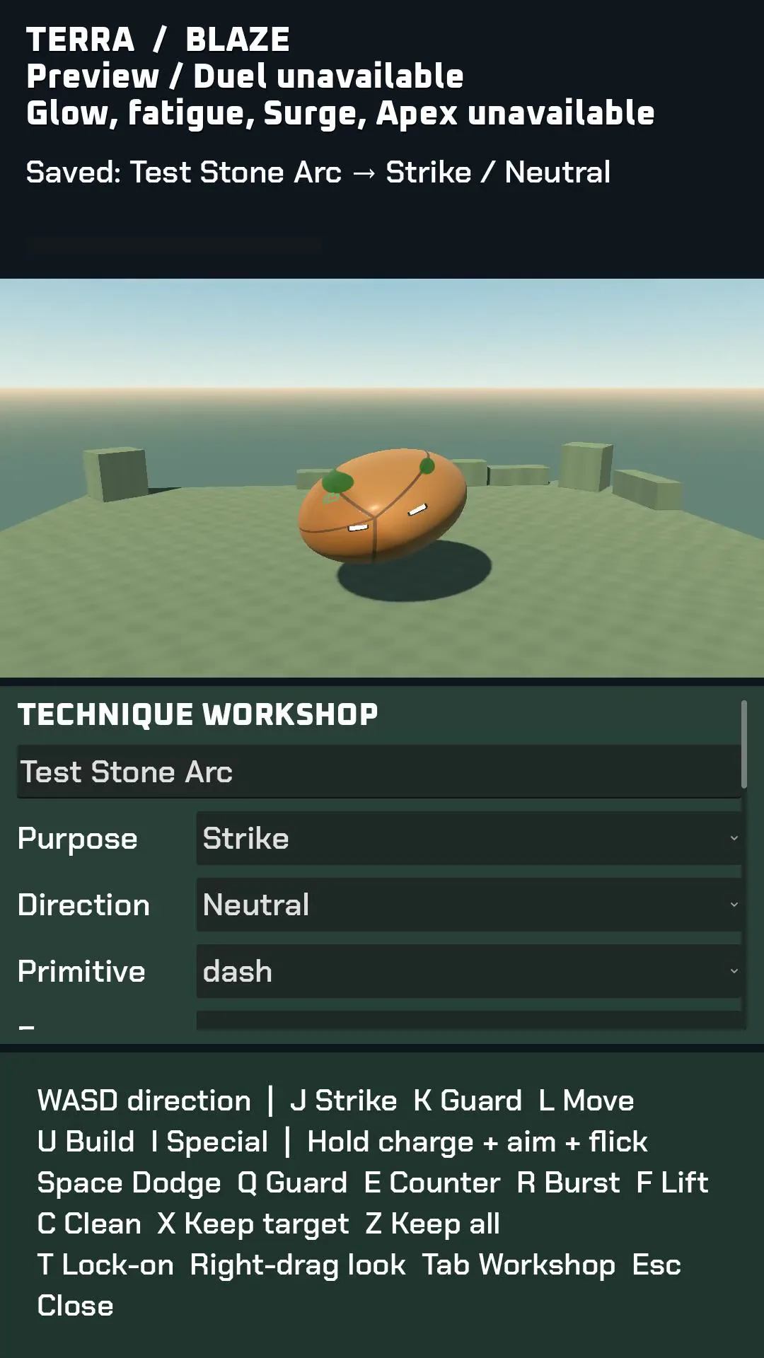 TERRA is shown in a dedicated dummy view above technique fields