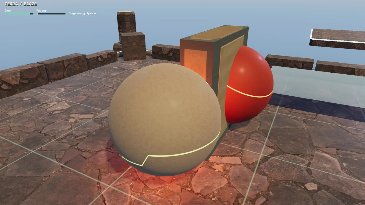 A tall stone barrier separates TERRA and BLAZE on the court
